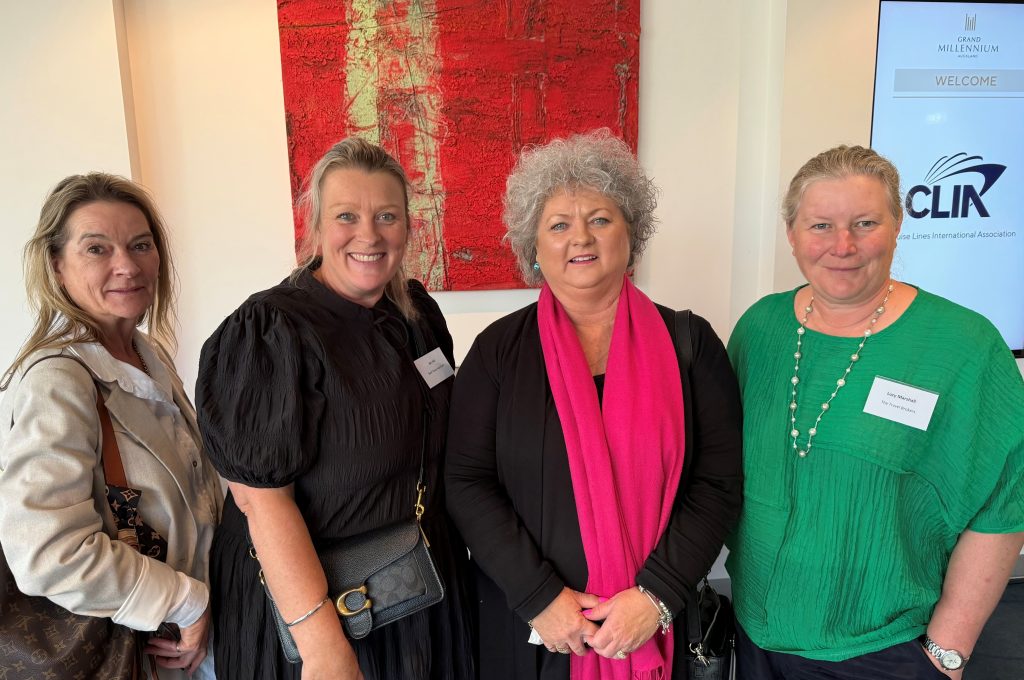 At CLIA LIVE in Auckland is The Travel Brokers’ Claire Crowe, Kiri Hill from Best Travel, Helloworld Cambridge’s Lisa Parker with Lucy Marshall from The Travel Brokers.
