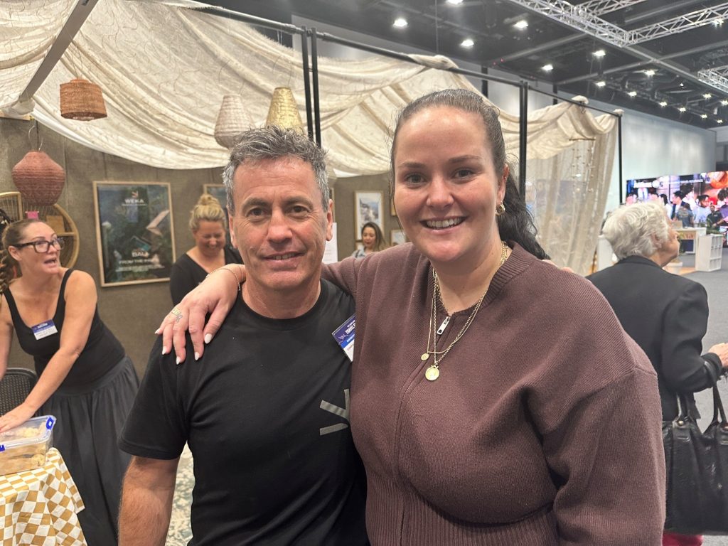 Andrew Prins (right), from Wanderlust Travel Experts, on the Indonesia stand.