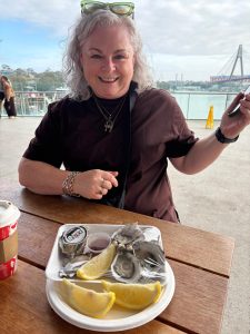 Sampling Sydney Rock Oyster’s at the new Sydney Fish Market is Tania O’Reilly from Travel Associates Wright & Turner.