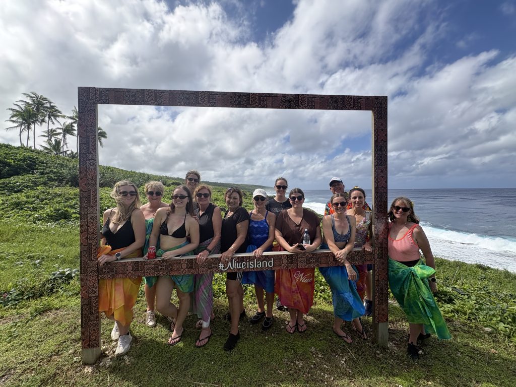 Hannah Batts from 212F, Wedding Professionals’ Suzanne Bezuidenhout, Brooke Hill from Motive Events, Scenic Matavai Resort’s Roxy Damseaux, Melanie Walker from Avenues Event Management, Scenic’s Debbie Patten, Chris McLean from Air NZ, Boys Trip’s Taylah Oxley, Michaela George from BCD Travel, Icon Conference & Event Management’s Jamie Beetson, Hayden Porter from Niue Tourism, Holland, Clarke & Beatson Travel’s Sarah Clarke and Sarah McDonald from Scenic Hotel Group.