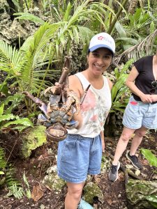 Meeting a coconut crab is HoT’s Kelly Gainsford.