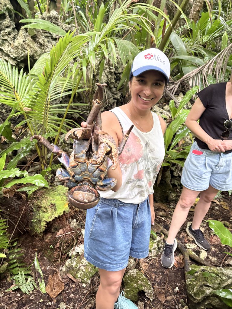 Meeting a coconut crab is HoT’s Kelly Gainsford.