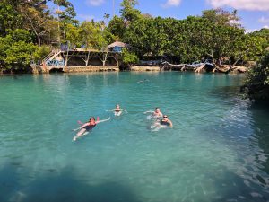 Swimming in Blue Lagoon is Beyond the Bazaar Tauranga’s Tanya Chaffey, Taylor Still from Flight Centre Albany, Lindsay Ashton-Smith from World Travellers Rollerston and Britney Orr from Helloworld Rotorua.