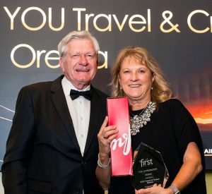 John Wilson (FTG) with Mandy Herd (YOU travel Orewa) best travel cruise awards